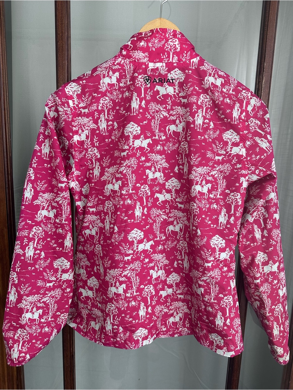 Ariat Girl's Horse Themed Rain Jacket Wind Breaker Size XL 14 Pink White Zip - Picture 4 of 6